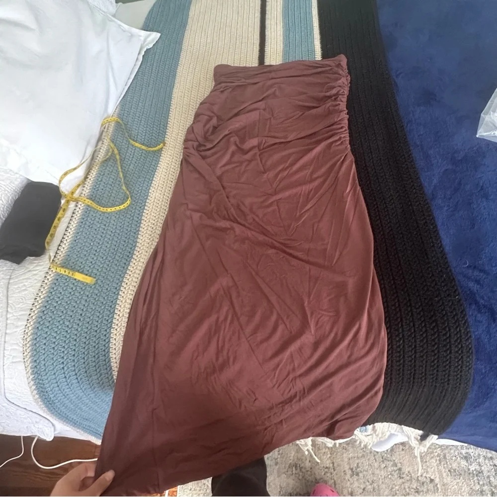 Ruched‎ Midi Skirt Brown Bodycon Slit Sexy Cocktail Party Club Wear
